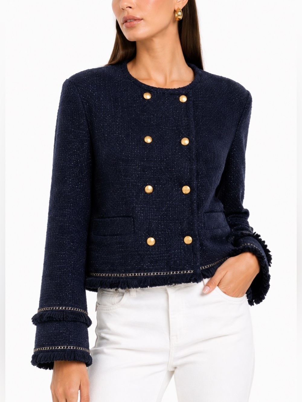 Amanda Uprichard Navy Tweed Gold Button Jacket M NWT